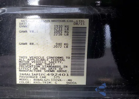 2015 Nissan Altima 2.5 z USA, uszkodzony, nr VIN 1N4AL3AP1FC492401